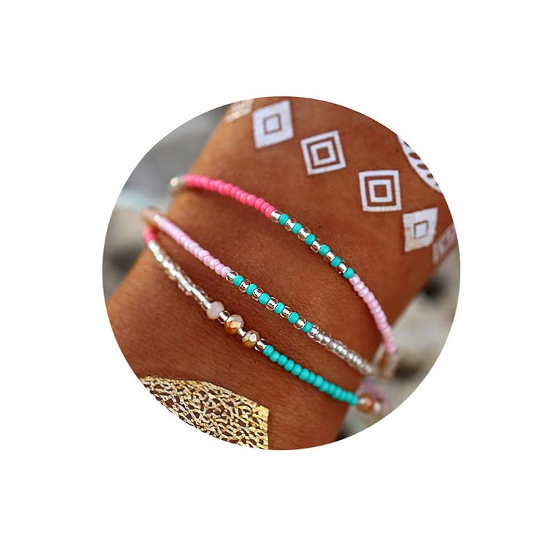 SUMMER LOVE Boho Bohemian Beaded Anklet Bracelets for Women Unique Colorful Pretty Beach Anklet,Handmade - color: Color 2#