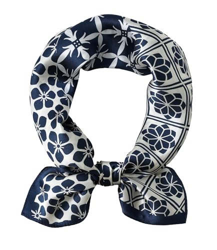 STARWHISPER 100% Pure Mulberry Silk Square Scarf-27''x27 Lightweight Hair Scarves Headscarf Night Sleeping with Gift Packed - color: Navy Bloom Mix