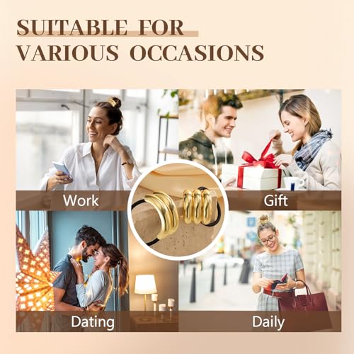3PCS Gold Hair Ties, Metal Hair Ties for Thick Hair, Elegant Durable Geometric Design, Gold Hair Accessories Stretchy and Non-Damage Ponytail Holders - color: Gold Set 04