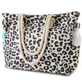 Clothirily Beach Bag for Women - Large Beach Tote Bag, Waterproof Sandproof Beach Bag with Zipper, Large Swim Pool Beach Tote - color: Leopard Print