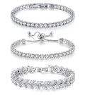 GEMOSA 3 Pcs Tennis Bracelet Set 14K Gold Plated Marquise Cubic Zirconia CZ Diamond Dainty Adjustable Silver Bracelets for Women Brides Stackable Fashion Jewelry Wedding Prom Gift - color: White