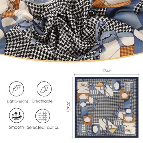 Relang Fashion Silk Satin Head Scarf for Women Hair Bandana Hair Scarf Wrap Neck Scarf for Women 27.5×27.5 inches - color: Blue Ribbon Houndstooth