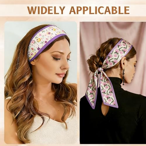 CHLINS 4PCS Satin Head Scarf for Women, Neck Hair Purse Handbag Accessory Fashion Versatile Thin Long Strip Scarf - color: Purple