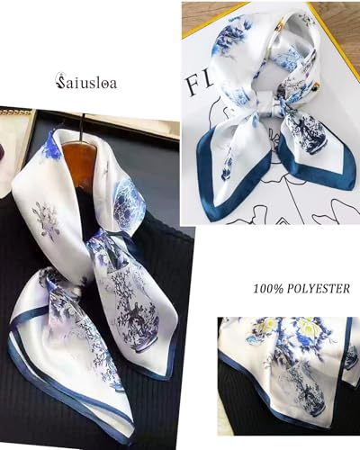 Saiusloa Neck Scarf For Womens Silky Head Scarves Hair Bandanas Square Scarf Fashion Accessories lightweight - color: 18-cyan Bellflower