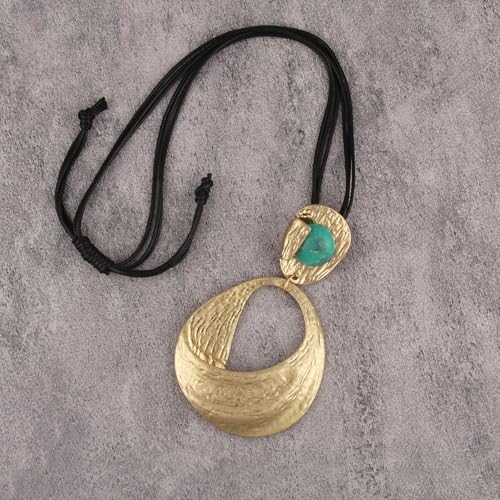 Leather Necklace for Women Long Boho Necklace Bohemian Choker Vintage Necklace Braided Boho Jewelry with Adjustable Brown Leather Cord - color: Bohemian Statement Necklace