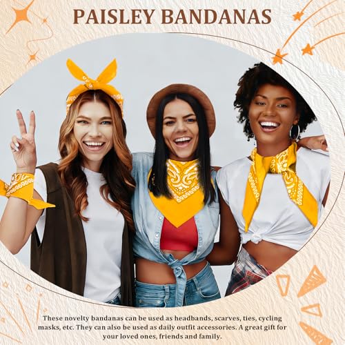 50 Pcs Bandanas Bulk Large Bandana Headband Paisley Cowboy Bandana Scarf Handkerchief for Women Men - color: Gold