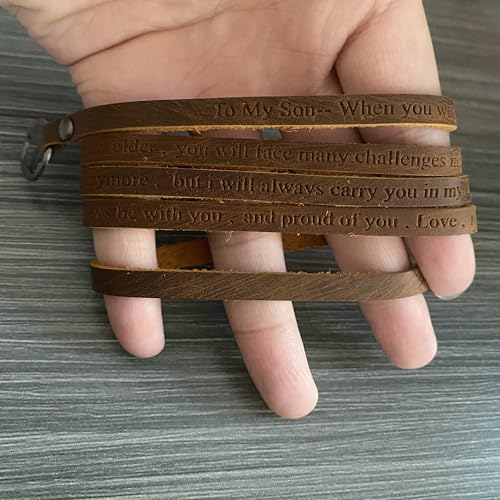 Rantanto Genuine Leather Wrap Bracelets Trendy Western Stackable Cuff Adjustable Boho Layered Bracelet Jewelry For Men Women - color: Brown--To My Son