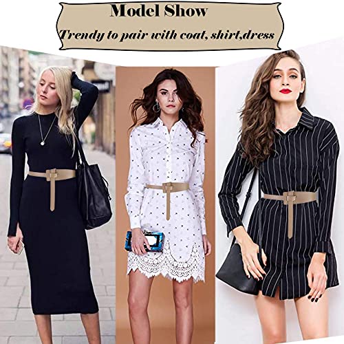 ALAIX Women's Leather Belt Dress Belt for Jeans Jumpsuit Coat Fashion Tie a Knot Genuine Leather Waist Belt - color: Cappuccino, size: Waist Size up to 39 inches