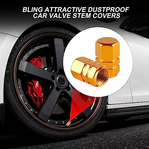 alpmosn Aluminum Tire Stem Valve Caps Wheel Valve Covers Car Dustproof Tire Cap Cover Accessories, Universal for SUV, Car, Bike and Motorcycle, Hexagon Shape (4PCS Gold) - color: Gold