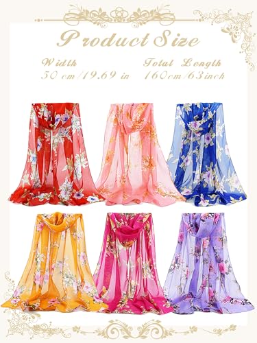 6 Pieces Scarves for Women Ladies Lightweight Silk Gorgeous Floral Pattern Lotus Print Chiffon Scarves - color: Multi Plant