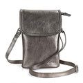 befen Genuine Leather Small Crossbody Bags for Women Cell Phone Bag Cross Body Purses,Silver Zipper - color: Metallic Bronze Pewter