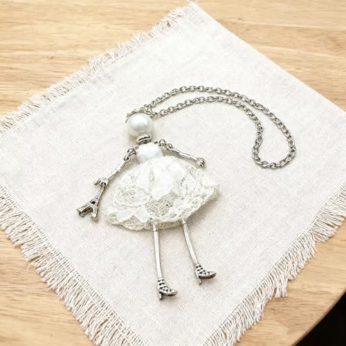 Crystal Paris Doll Necklace for Women, Handmade Cute Dress Long Chain Pendant Necklace Prom Costume Jewelry - style: 12