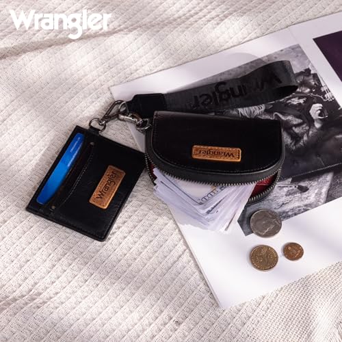 Wrangler KeyChain Wallet Wristlet Wallets for Women Dual Pouch Wristlet with Zipper Womens Credit Card Holder Wallet - color: A-Black