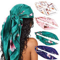 DRESHOW 35” Large Square Satin Head Scarf - 4Pcs Silk Accessories Classic Patterned Squares Beach Bandanas for Women - color: 4 Pcs: Turquoise, Pink , Purple Black, Beige