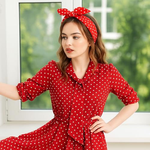 Hicarer 2 Pieces Polka Dot Headband Bandana Headband 50s Costume Hair Accessories Bows Wide Head Wrap for Women(Red, Black,Small Dots) - color: Red, Black, style: Small Dots