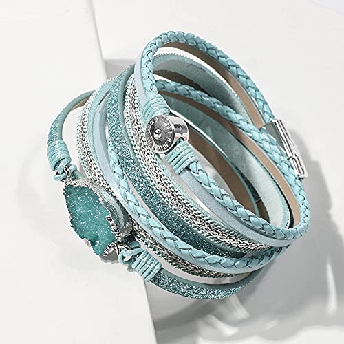 Artilady Leather Wrap Bracelets for Women - Pearl Bracelets Handmade Clasp Bangle Bracelet with Beads Jewelry Gift for Women and Mother - style: Blue