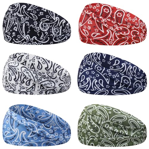 YARIEW 6Pcs Headbands Paisley Bandanas Head Bands Sweat Band Hair Wrap Headwrap Fashion Boho Wide Thick Workout Yoga Elastic Headbands Mens Cooling Running Sports Headband Sweatbands for Women and Men - color: Multi-colored-1
