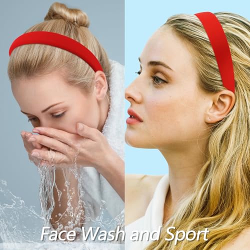 VELSCRUN Headbands for Women 7 Pcs Different Red Knotted Solid Pearl Head Bands Non Slip Hair Band for Womens Gilrs Thin Thick Short Hair Fashion Accessories - color: Red