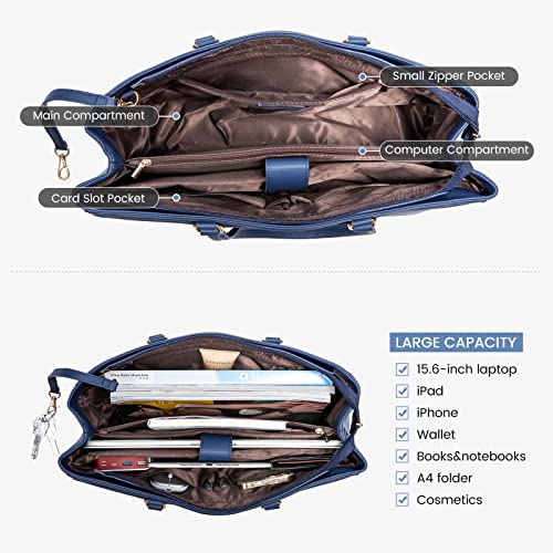 LOVEVOOK Laptop Tote Bag for Women 15.6 Inch Waterproof Leather Computer Bags Women Business Office Work Bag Briefcase,Navy Blue - color: Navy Blue 15.6 Inch, size: 15.6 inch