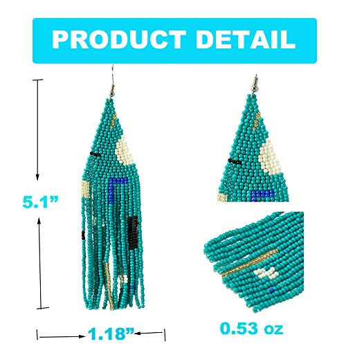 Long Beaded Tassel Earrings - Bohemian Fringe Drop Earrings Statement, Seed Bead Tribal Dangle Earrings, Pendientes De Borla, Idea for Women, Valentine