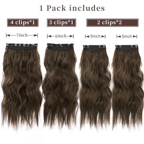 Double Weft Synthetic Hair Extension 4PCS Thick Hairpieces Clip in Long Wavy Hair Extensions Chestnut Brown 20 Inch (4pcs, 20Inch, 8/10#) - color: 8/10-Chestnut Brown