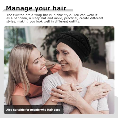 African Women Turban Caps Pre-Tied Twisted Turbans Head Scarf for Women Hair Wraps Cover Beanie Cancer Chemo Headwear - color: 2 Pack Double Twisted Braid: Fresh Pink, Black