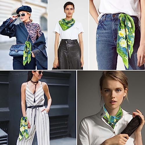 Ciormis 100% Mulberry Silk Scarf-Women's 21''/27''Square Silk Hair Head Scarf Neckerchief with Gift Packaged - color: 21''x 21''-style 08-water Lily