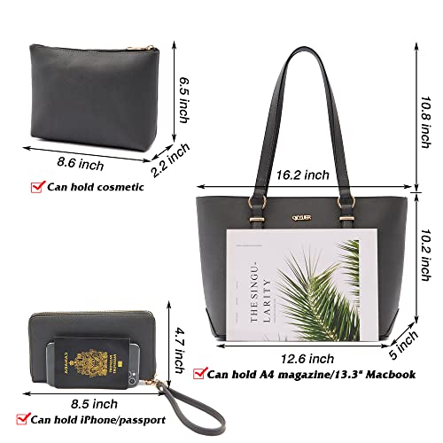 Purses And Wallets Set For Women Work Tote Satchel Handbags Shoulder Bag Top Handle Totes Purse With Matching Wallet - color: A41-3pcs/Set Darkgrey