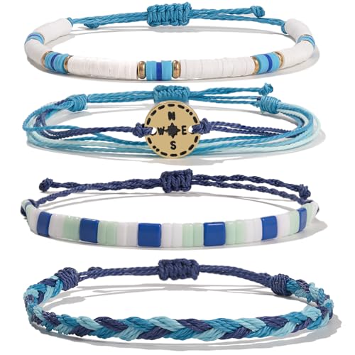 FANCY SHINY Boho Nautical Compass String Bracelets Beaded Clay Beads Bracelet Stackable Friendship Bracelets Summer Beach Outfits for Women Girls - color: Blue