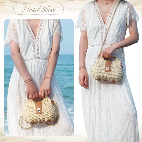 Fecialy Straw Crossbody Bag for Women Handwoven Summer Beach Clutch Purses Boho Top Handle Shoulder Bags - color: Beige