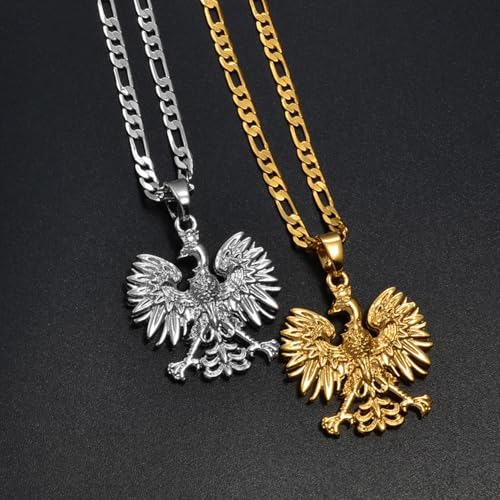 Poland Symbol Eagle Pendant Necklace for Women Men - Eagles Chain Necklace Polska Poles for Unisex - Fashion Accessories Gift Poland - Polish Jewelry Gift - color: Silver, size: 17.7 Inches