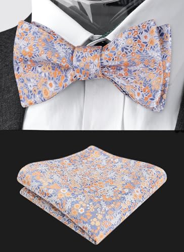 Alizeal Mens 2pcs Classic Floral Pattern Self-tied Bow Tie and Handkerchief Set - color: 045-blue/ Orange