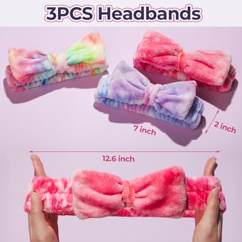 LEOBRO Makeup Headband, Spa Headbands, Skincare Headbands for Women, Headband for Washing Face, with Hair Band, Hair Scrunchies, Gifts for Teens, Girls, Women (Rainbow/Hot Pink/Violet) - color: Rainbow, Hot Pink, Violet