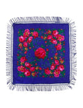 MJ SERECA Acrylic Bandana Printed Hair Scarf Square Ukrainian Head Scarf Floral Babushka Neck Scarf for Women 30"/42"/60" - color: Navy With Tassel