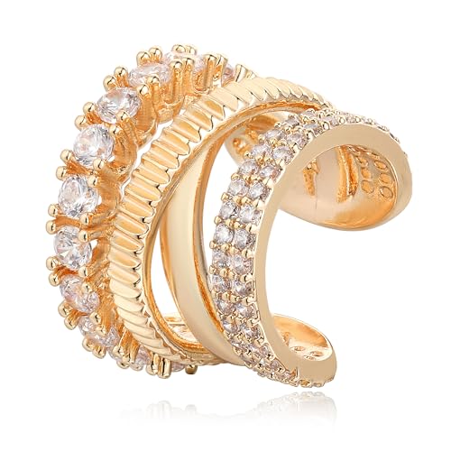 DREMMY STUDIOS Women Ear Cuff Non Piercing | 14K Gold Plated Cubic Zirconia Fake Earrings Wrap Clip on Cartilage Earring | Lightweight Hypoallergenic Jewelry SINGLE EAR CUFF - style: Sparkle CZ