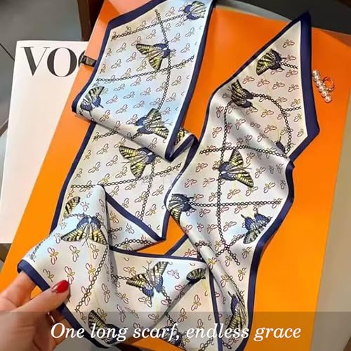 Sumolux Head Hair Scarf for Women Neck Purse Bag Handbags Scarf Like Silk - color: Blue Butterfly