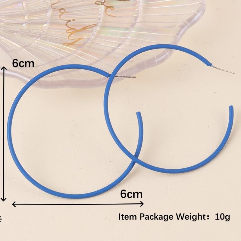 6cm Colorful Hoop Earrings - Lightweight Hypoallergenic Gift - color: Blue