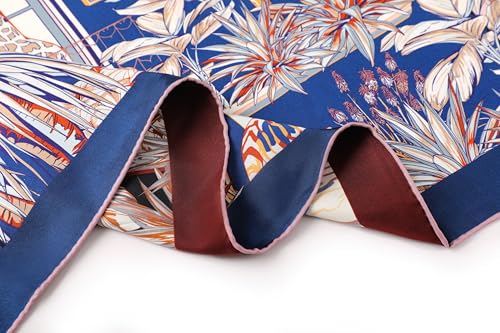 100% Silk Scarves, Extra-Large and XX-Large - color: Zebra & Giraffe, Blue/Red, Double-sided, Hand Rolled Edges