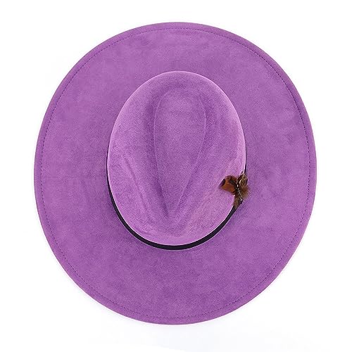 LIDHAY Big Wide Brim Fedora Hats for Women Men Western Suede Hat Panama Hat Outdoor Hats - color: Purple