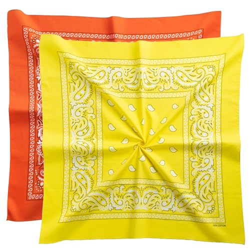 Extra Large Bandana 27” x 27”,100% Cotton bandana for Men and Women，Multi-Purpose Scarf Headbands ，Head Scarfs - color: Orange/Yellow