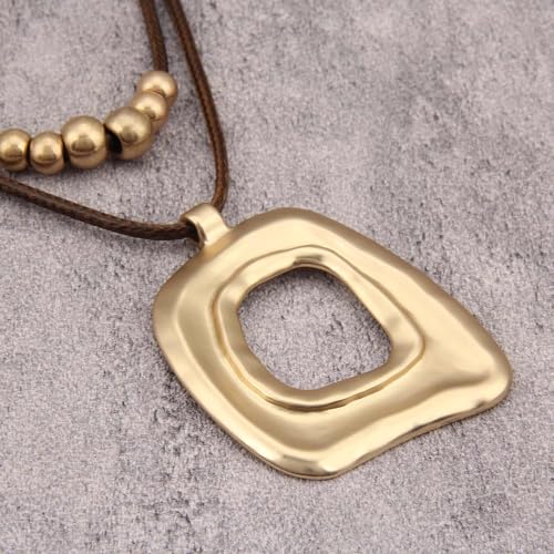 Boho Necklaces for Women Chunky Circle Necklace Layered Boho Circle Leather Choker Necklace Long Vintage Necklaces Bohemian Jewlery Gifts - style: Chunky Hippie Necklaces