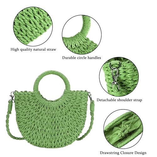 Womens Straw Beach Bag Woven Crossbody Shoulder Bags Top Handle Satchel Handbag Purse for Summer - color: Green