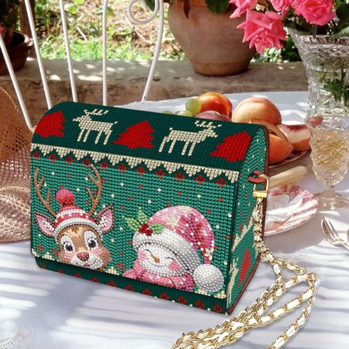 C'eitura Elk Diamond Art Wooden Clutch with Chain, DIY 5D Rhinestone Shoulder Bag, Rustic Nature Theme Purse, Unique Festival Gift - color: Skb215