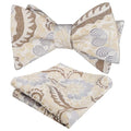 Alizeal Mens 2pcs Classic Floral Pattern Self-tied Bow Tie and Handkerchief Set - color: 035-khaki+brown