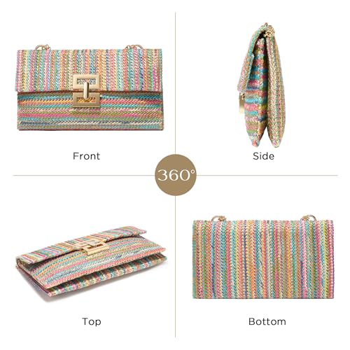 SWEETV CHUNLI Straw Purse Woven Beach Bag Summer Clutch Purse Boho Crossbody Bags for Women Small Raffia Shoulder Bag - color: Rainbow