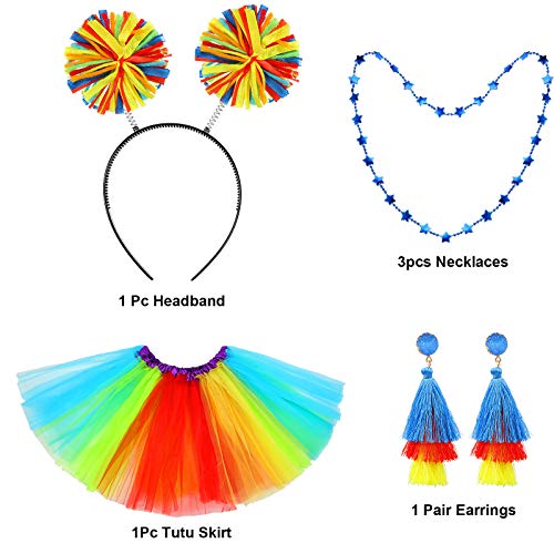 Hicarer 6 Pcs 4th of July Tutu Set Women Red White and Blue Accessories 250th Tutu Patriotic Costume Independence Day Favors - color: Colorful