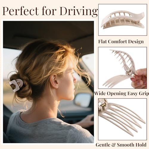 8 Pack Brown Flat Hair Clips for Women – Large Neutral Glossy No-Slip Rectangle Claw Clips for Thick & Thin Hair, Strong Hold Square Hair Accessories for Everyday Office or Coffee Look - color: Brown