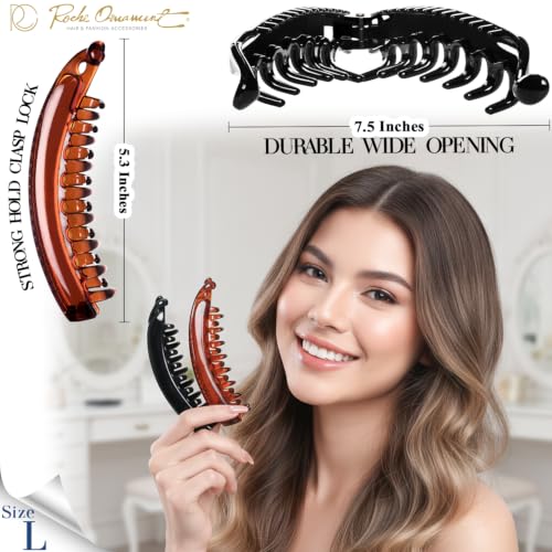 RC ROCHE 2 Pcs Large Banana Hair Clips Claws for Women Thick Curly Ponytail Holder Maker Big Comb No Crease Strong Hold Styling Clasp, Large Black and Brown - color: (Large) 2Pcs Black & Brown, size: 1 Count (Pack of 2)