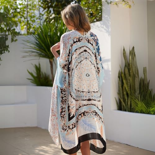 Kimonos for Women Casual Swimsuit Coverup Lightweight Boho Kimono Cardigans for Summer - color: Brown Leaf