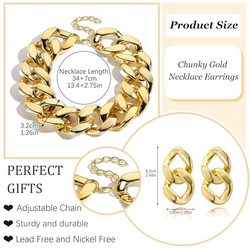 choice of all Chunky Gold Necklace Statement Necklace for Women Punk Chain Thick Gold Choker Jewelry Trendy Birthday Gifts - color: I:chunky necklace earrings set